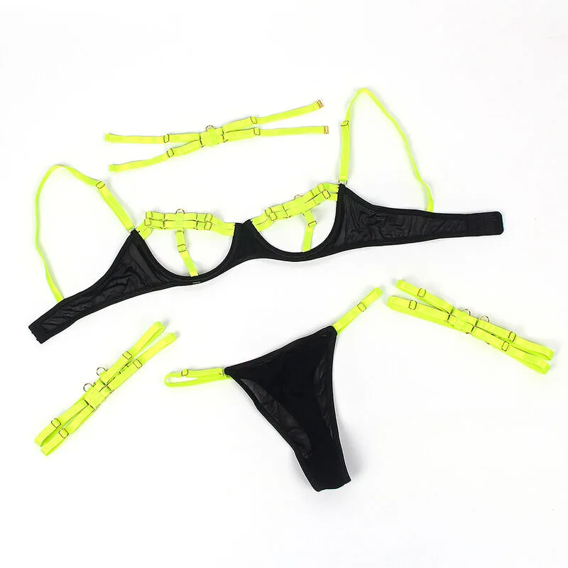 SUBBLIME - 955281 CONJUNTO DE SUTIÃ COM COLAR E DETALHES NAS PERNAS VERDE FLUORESCENTE L/XL