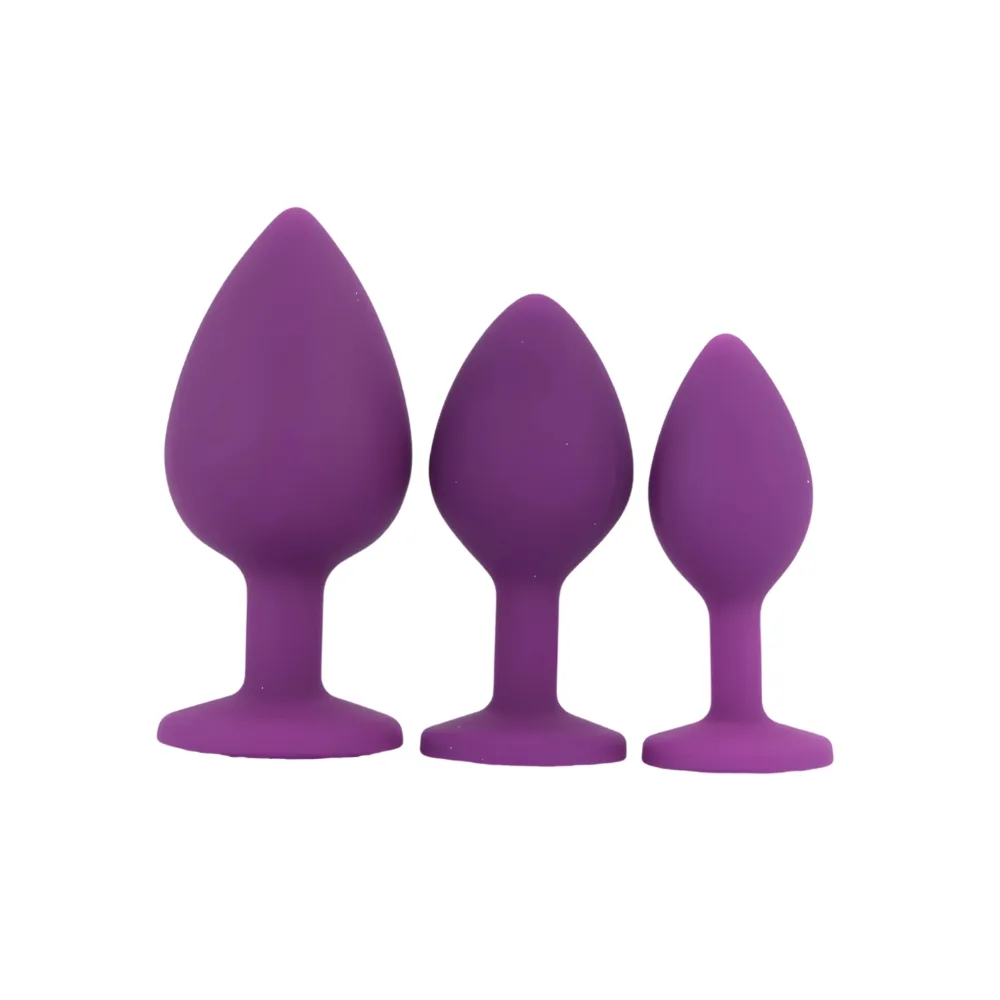 Toosh Plug Anal de Silicone Roxo Conjunto de 3 Pedra Transparente