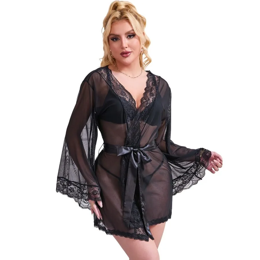 Subblime - Robe de Tecido Transparente com Detalhe de Renda Preto