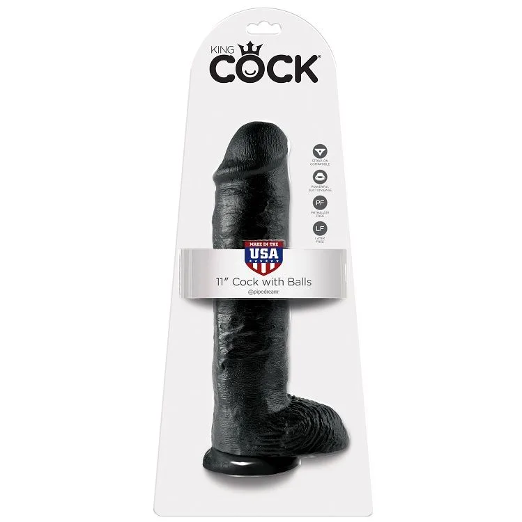 KING COCK - DILDO BLACK WITH BALLS 28 CM