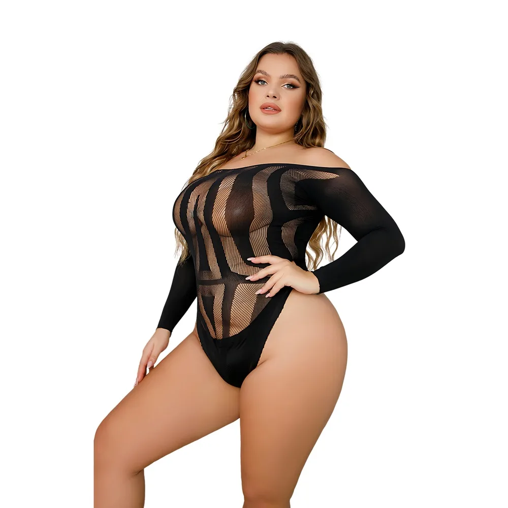 Lace by LJ Plus Size Body de Manga Comprida com Costas Recortadas