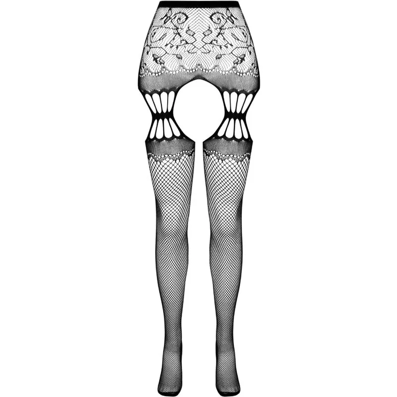 PASSION - S027 BLACK TIGHTS WITH GARTER ONE SIZE