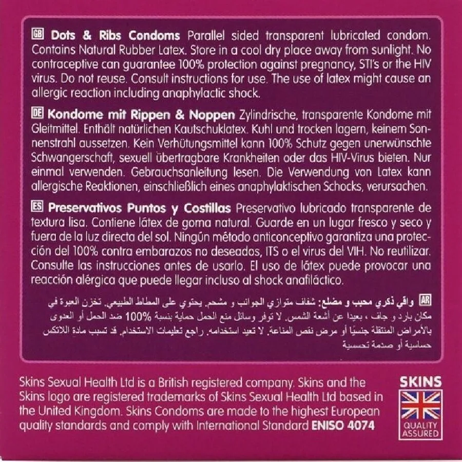 SKINS - DOTS & RIBS PREMIUM PRESERVATIVOS PACOTE 4