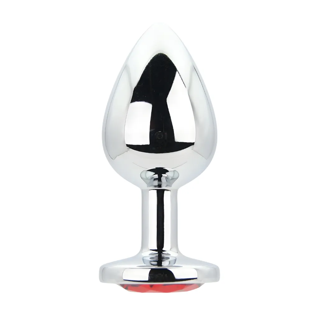 Toosh Plug Anal de Metal Prateado Grande Pedra Vermelha
