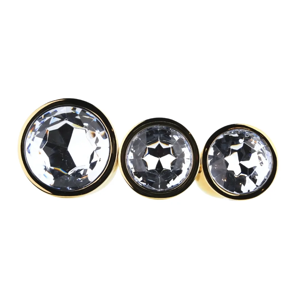Toosh Plug Anal de Metal Dourado Conjunto de 3 Pedra Transparente