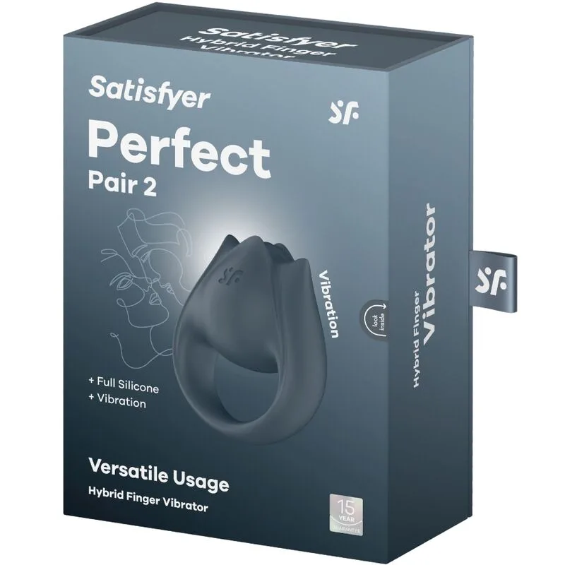 SATISFYER - PERFECT PAIR 2 MULTIVIBRATOR 2 IN 1 PENIS RING AND FINGER STIMULATOR GREY