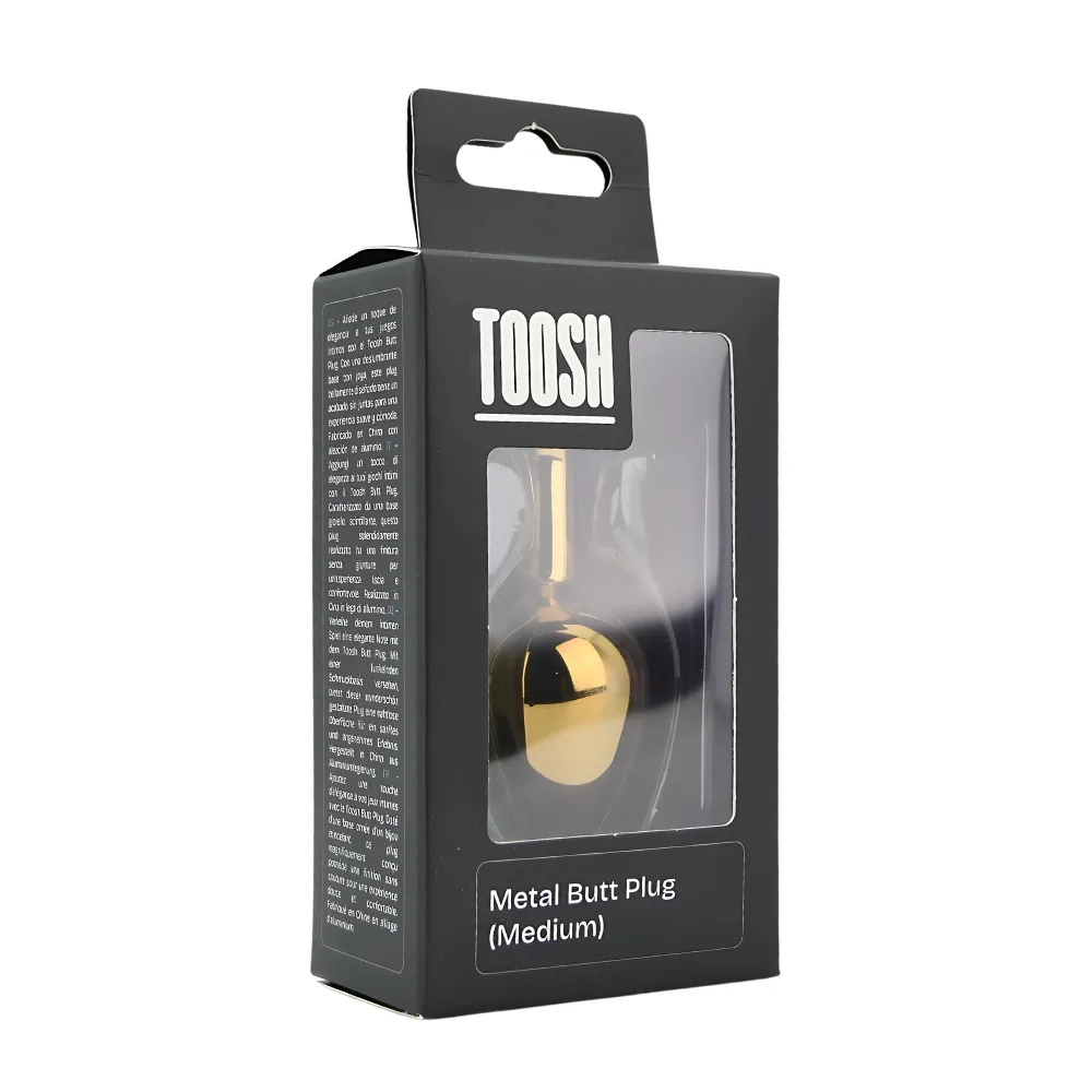 Toosh Plug Anal de Metal Dourado Médio Pedra Rosa