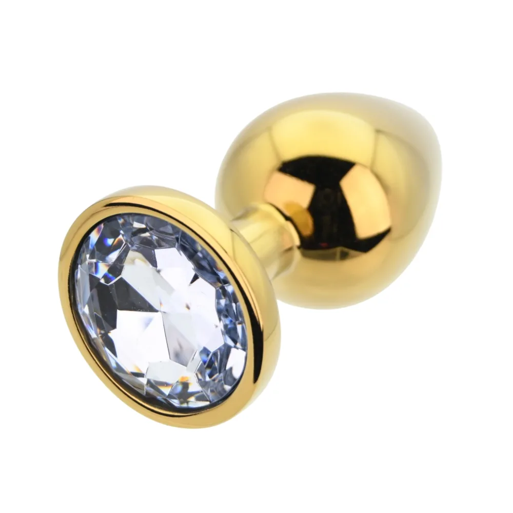 Toosh Plug Anal de Metal Dourado Grande Pedra Transparente