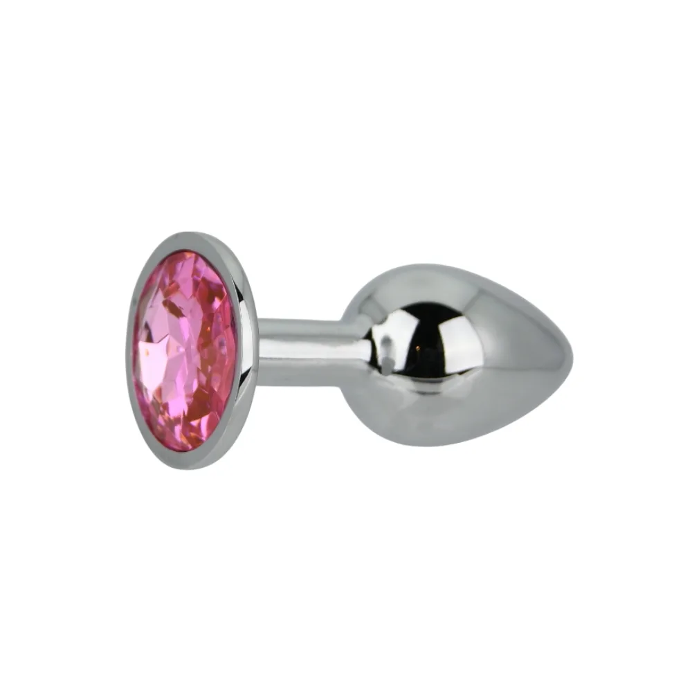 Toosh Plug Anal de Metal Prateado Pequeno Pedra Rosa