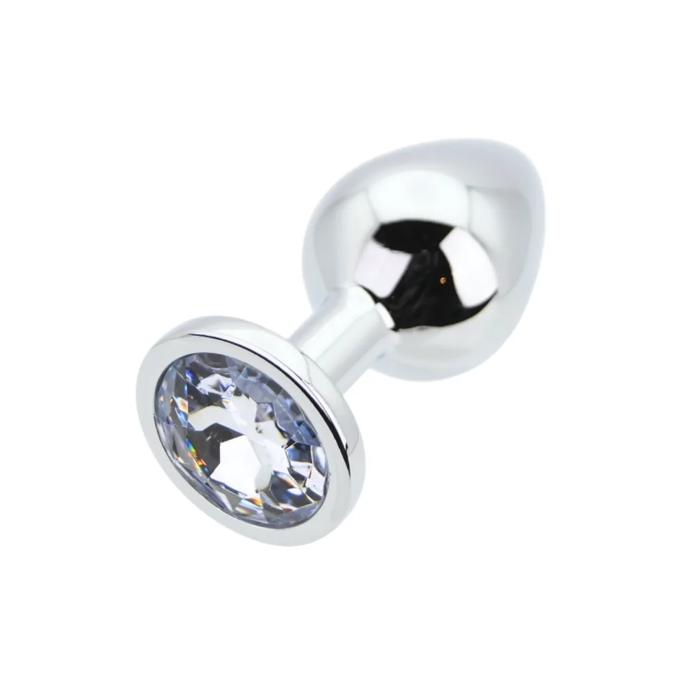 Toosh Plug Anal de Metal Prateado Médio Pedra Transparente