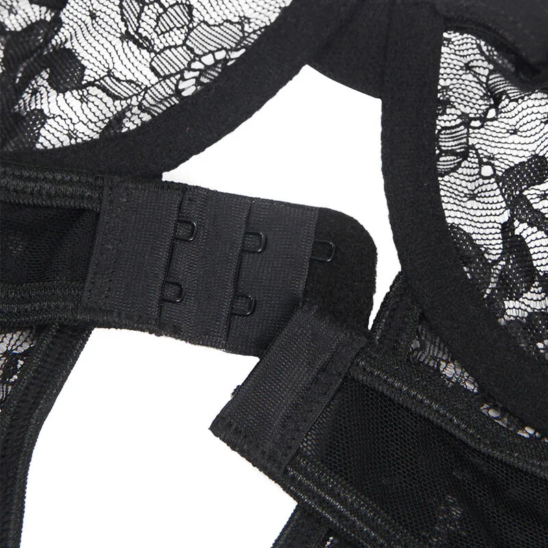 SUBBLIME - TEDDY WITH GARTER WITH LACE DETAIL AND STRIPS BLACK
