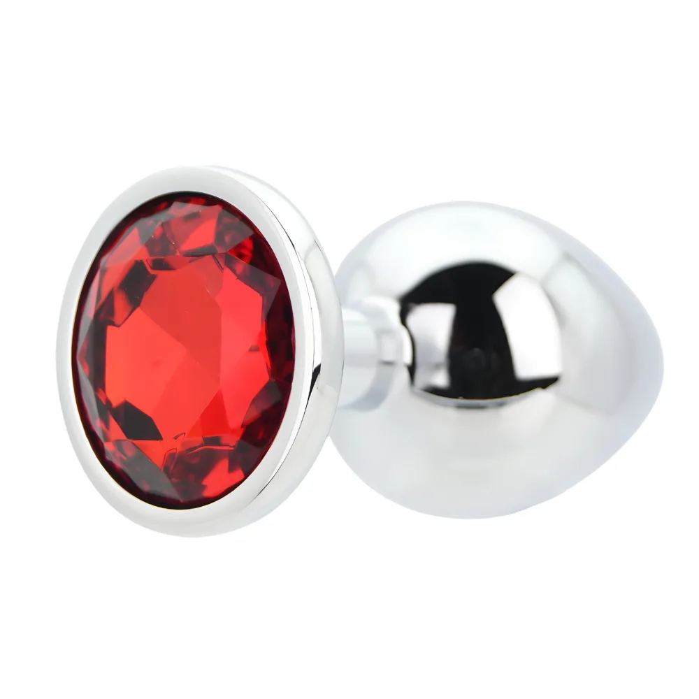 Toosh Plug Anal de Metal Prateado Grande Pedra Vermelha