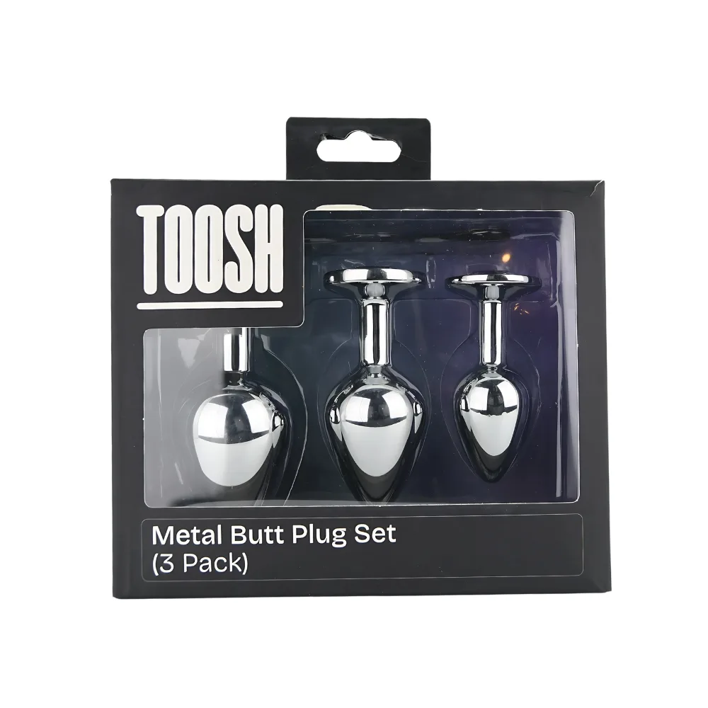 Toosh Plug Anal de Metal Prateado Conjunto de 3 Pedra Transparente
