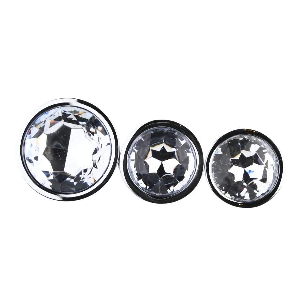 Toosh Plug Anal de Metal Prateado Conjunto de 3 Pedra Transparente