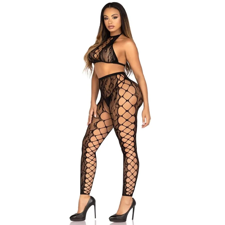 LEG AVENUE - 89372 TOP CROPPED E MEIA-CALÇA SEM VOLTA PRETO - TAMANHO ÚNICO