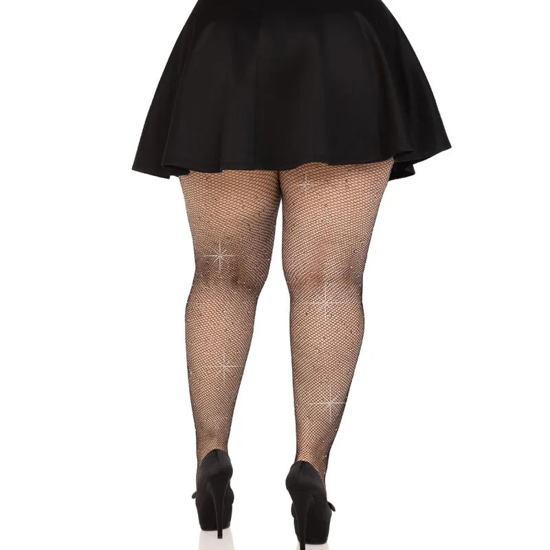 LEG AVENUE - CRYSTALIZED MESH STOCKINGS BLACK