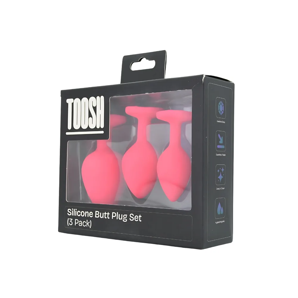 Toosh Plug Anal de Silicone Rosa Conjunto de 3 Pedra Transparente