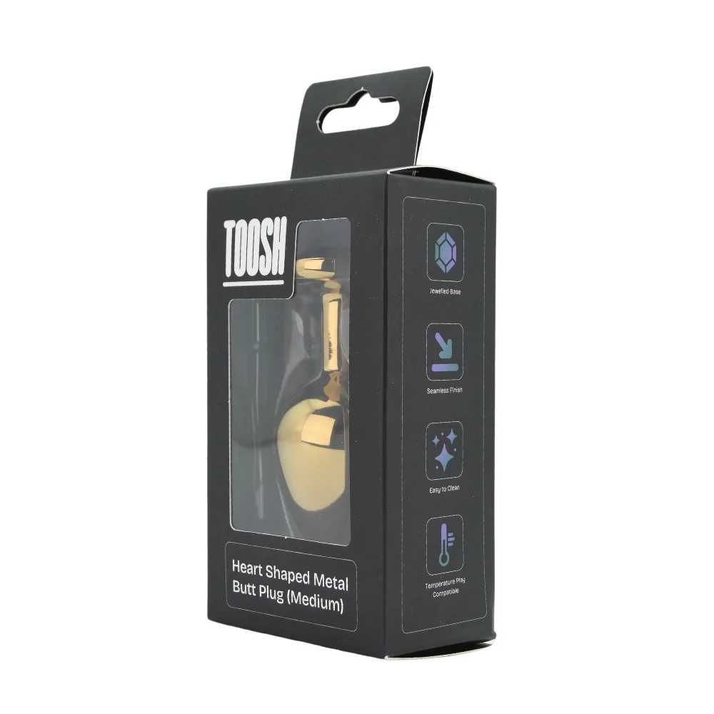 Toosh Plug em Forma de Coração Dourado com Pedra Vermelha Médio