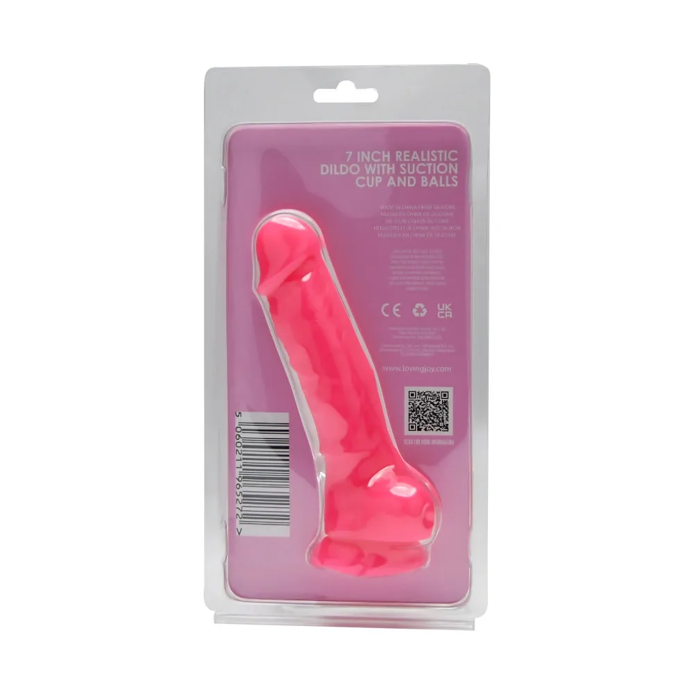 Loving Joy Dildo Realista de Silicone 7 Polegadas com Ventosa e Testículos Rosa
