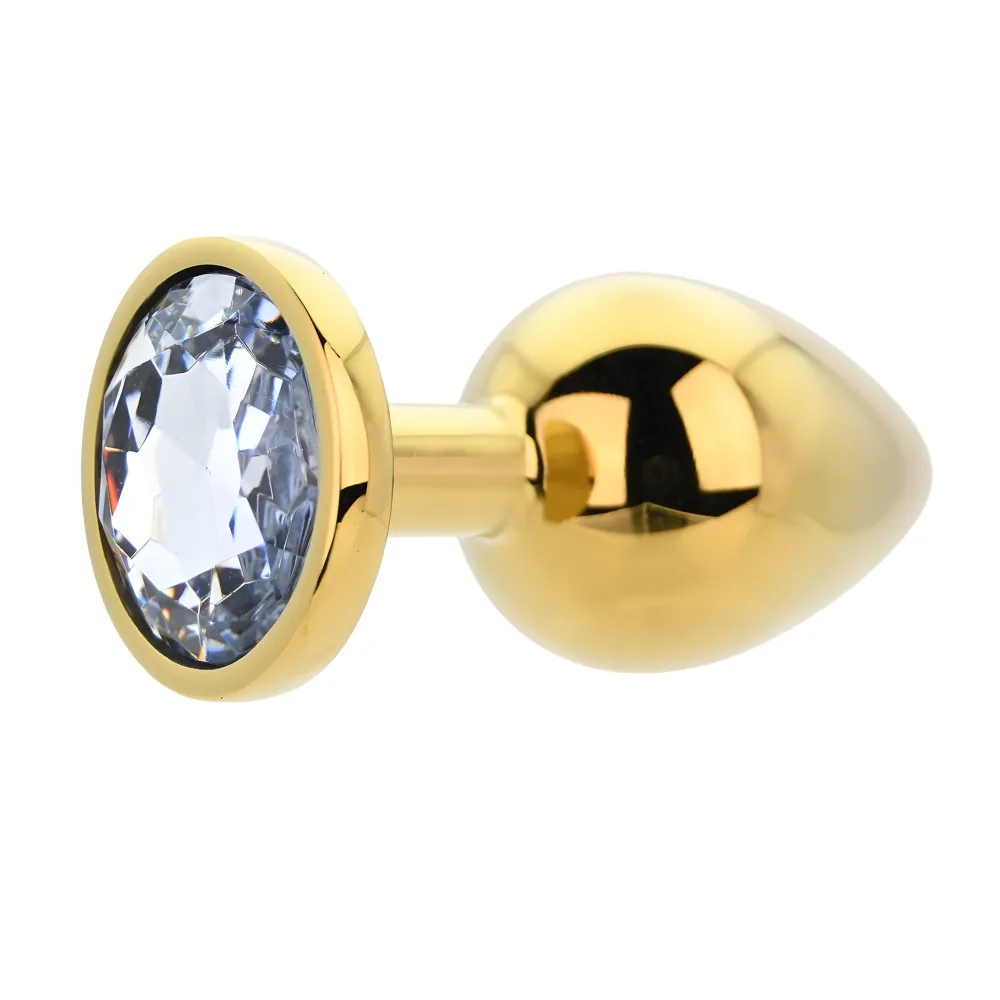 Toosh Plug Anal de Metal Dourado Grande Pedra Transparente