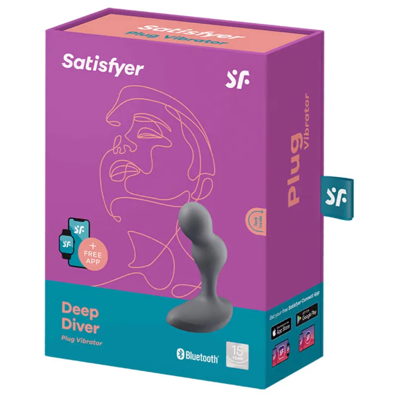 SATISFYER - DEEP DIVER VIBRATING PLUG APP GREY