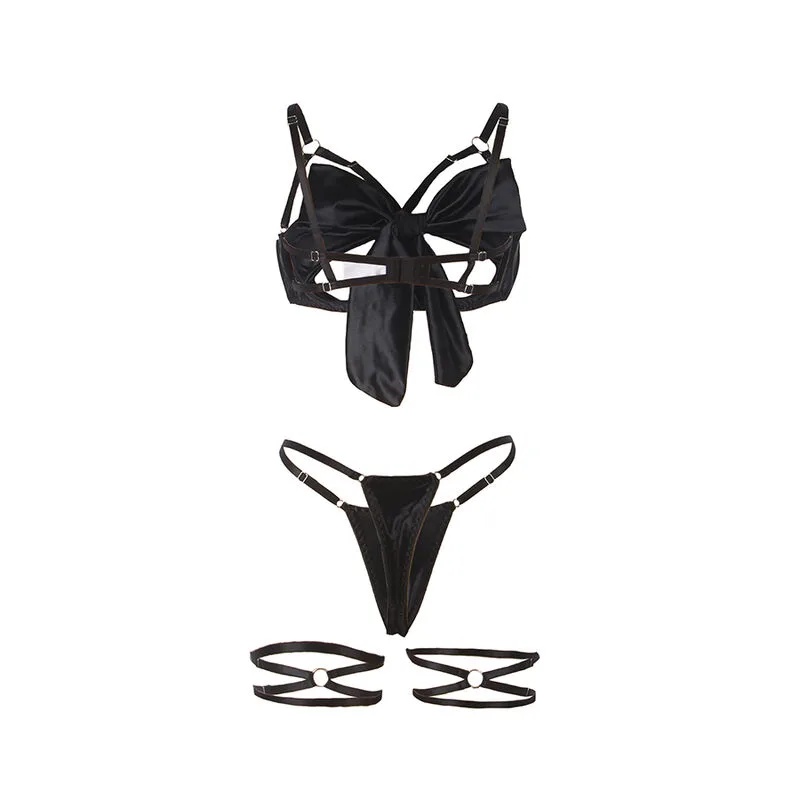 SUBBLIME - 955199 BRA SET WITH ADJUSTABLE BLACK BOW S/M