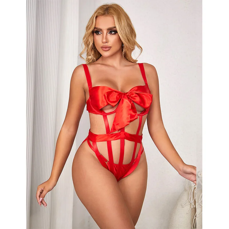 SUBBLIME - 954468 SEXY OPENWORK BODY WITH BOW RED