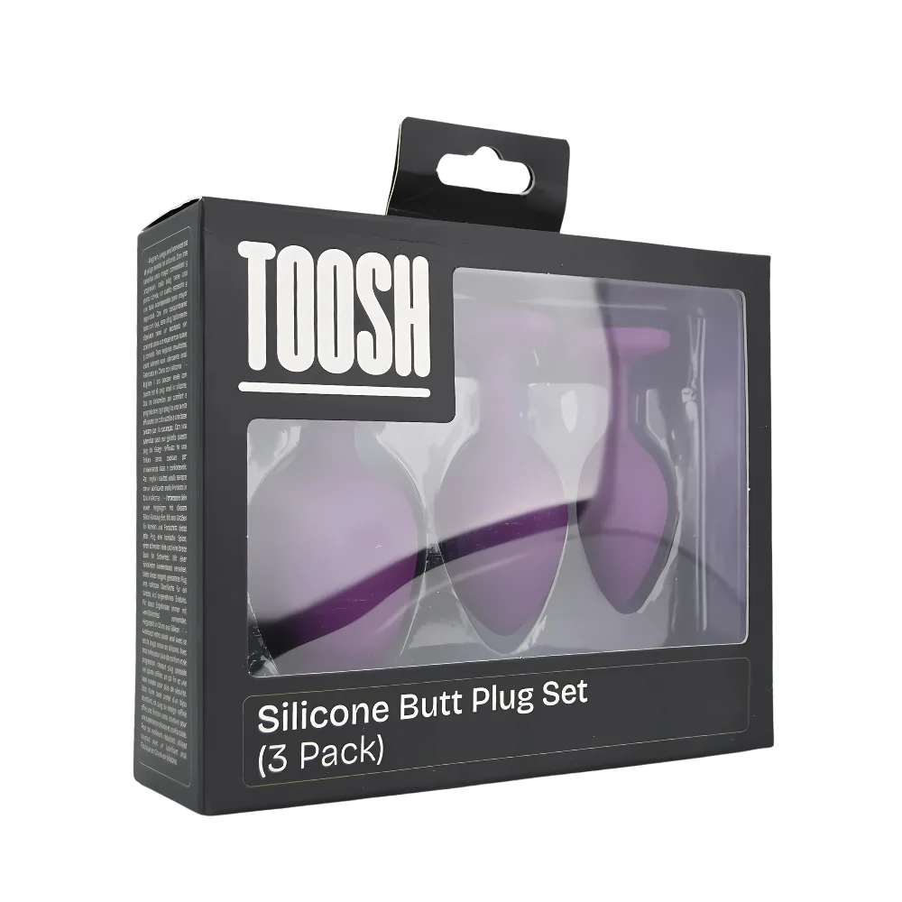 Toosh Plug Anal de Silicone Roxo Conjunto de 3 Pedra Transparente