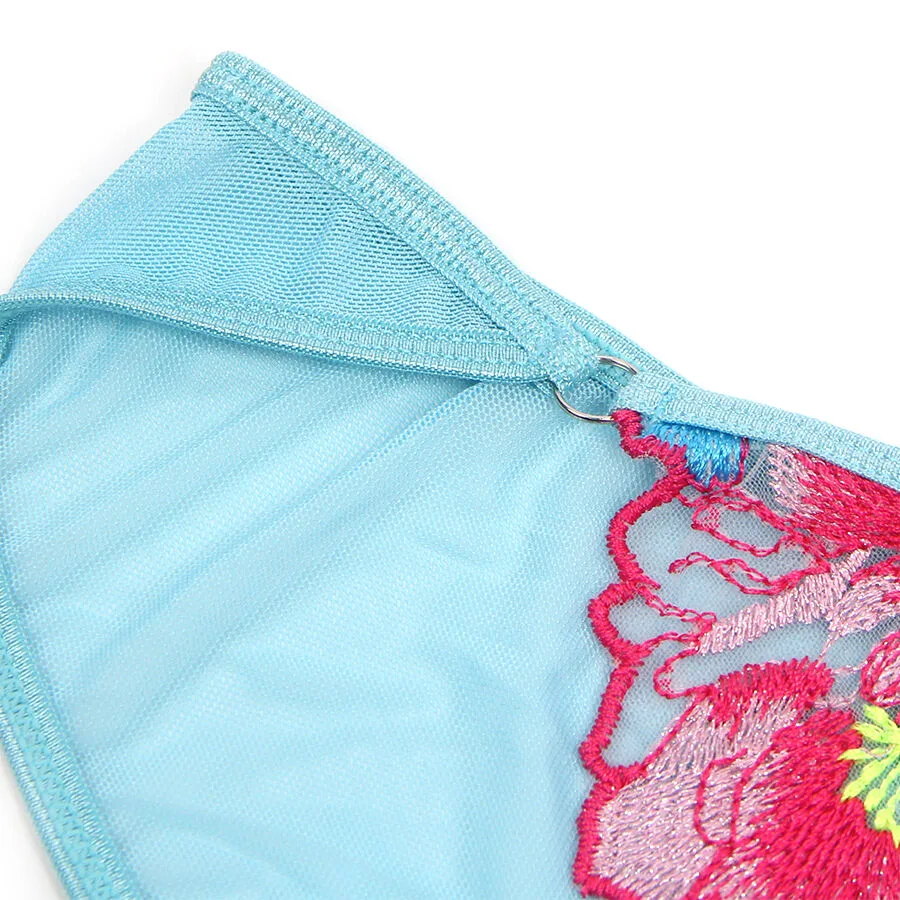 Subblime - 957650 Flower Embroidered Bra and Garter Belt Set Pink