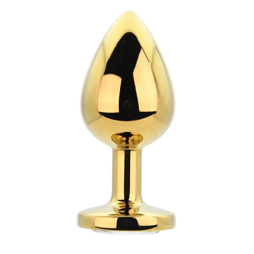 Toosh Plug Anal de Metal Dourado Grande Pedra Transparente