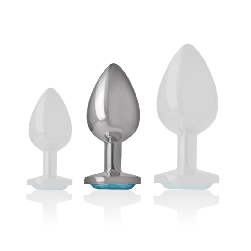 INTENSE - ALUMINUM METAL ANAL PLUG WITH BLUE GLASS SIZE M
