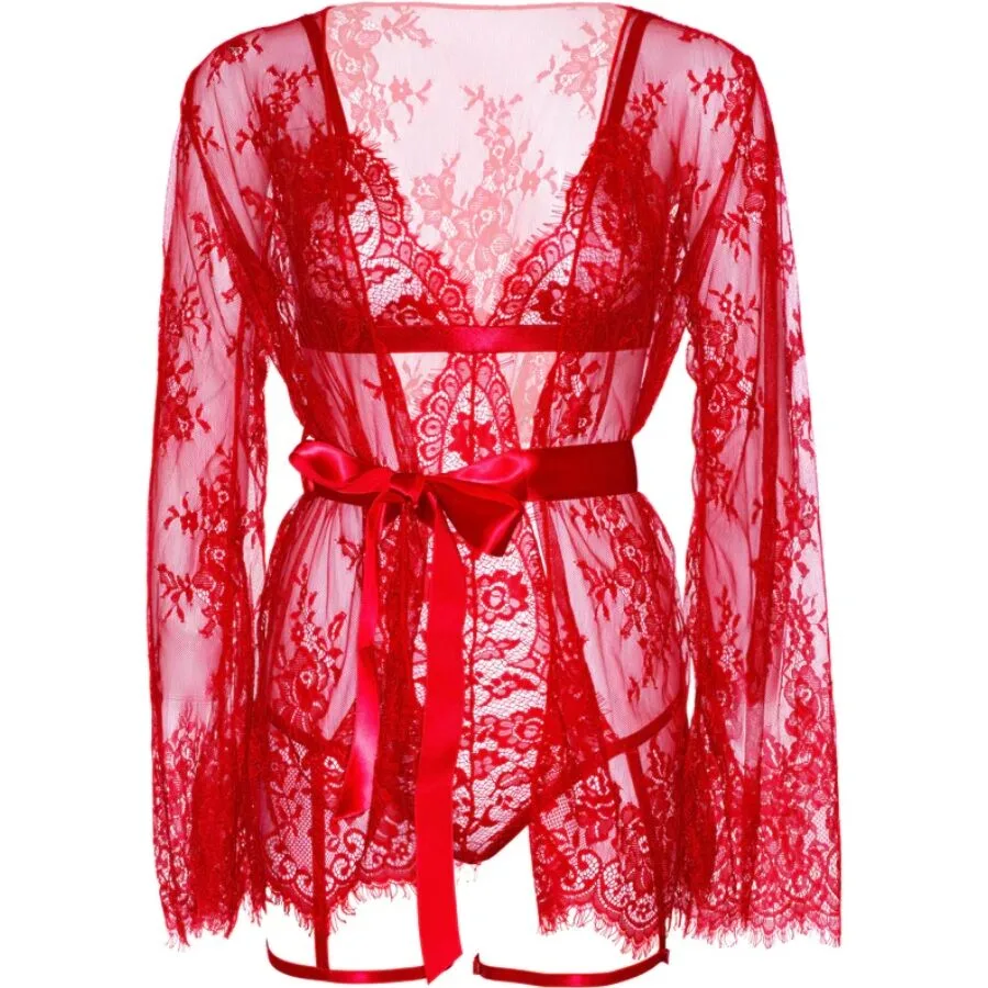 LEG AVENUE - 86123 CONJUNTO DE ROBE COM CALCINHA E LIGA VERMELHO TAMANHO