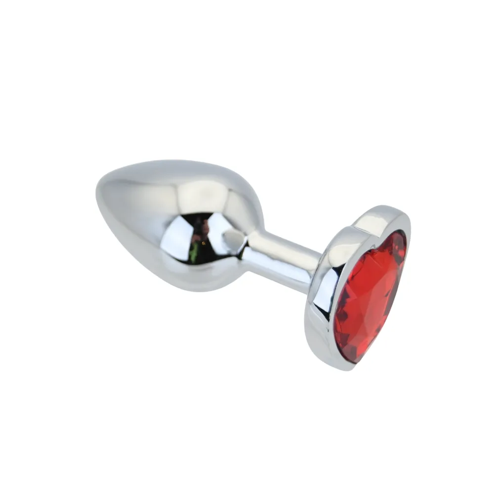 Toosh Plug em Forma de Coração Prateado com Pedra Vermelha Pequeno