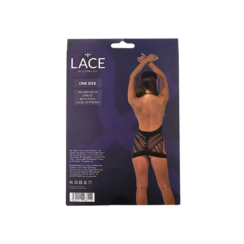 Lace by LJ Vestido Halter com Atilhos Falsos à Frente Preto