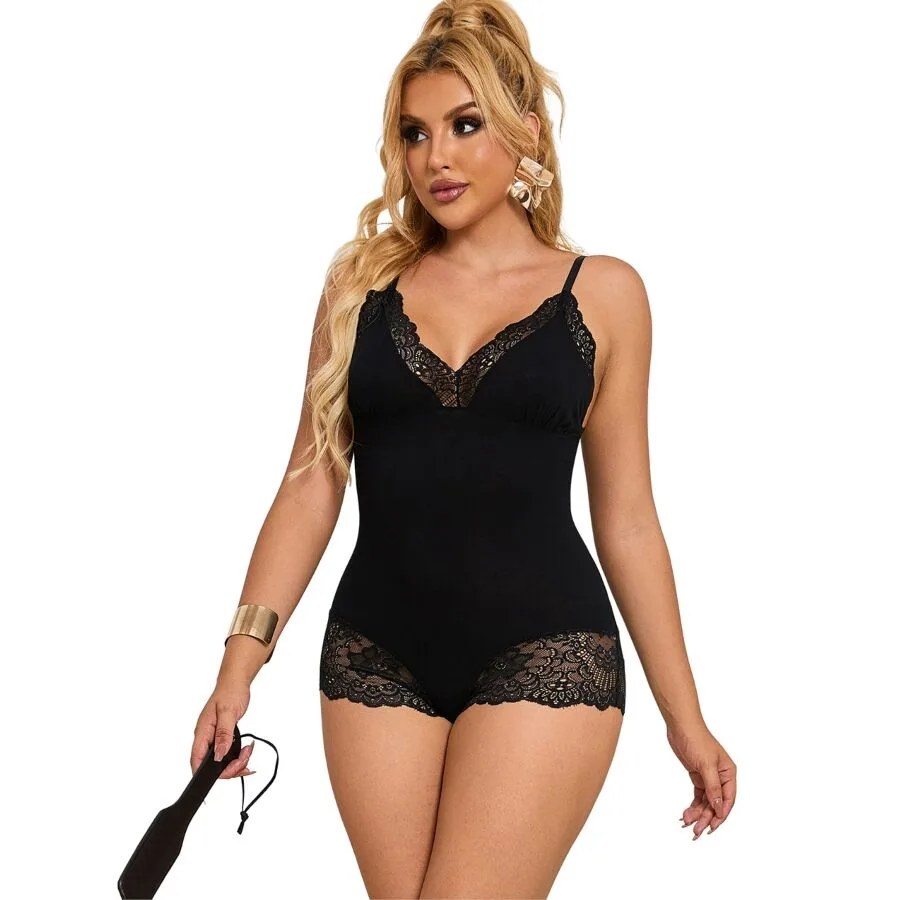 SUBBLIME - BLACK FLORAL LACE DETAIL TEDDY L/XL