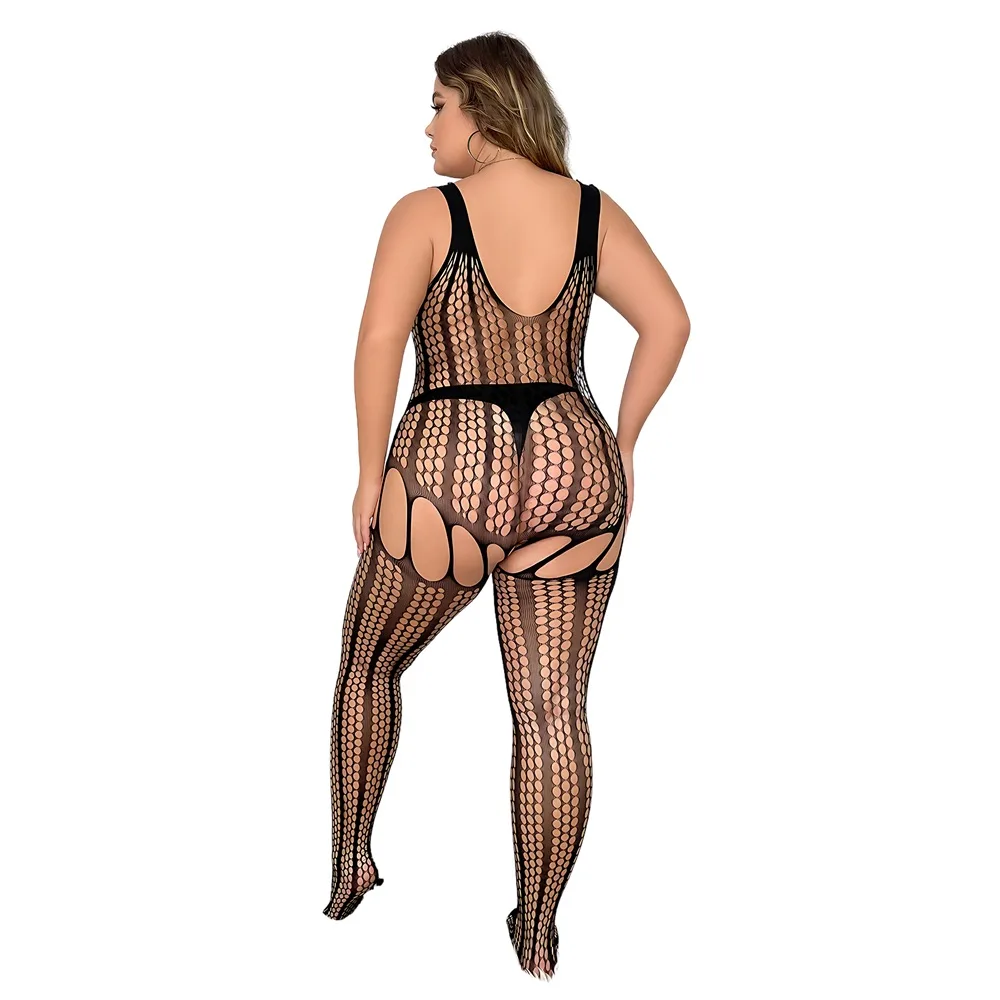 Lace by LJ Plus Size Bodystocking com Atilhos e Ligas