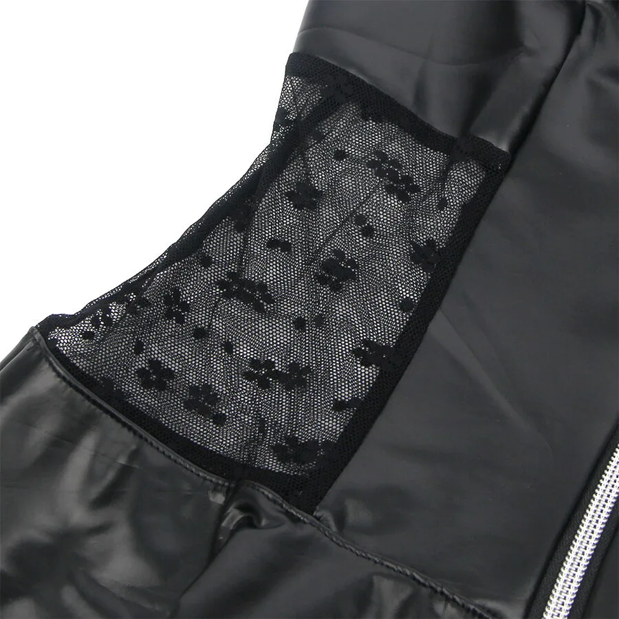 SUBBLIME - 957711 VESTIDO DE COURO COM ZÍPER DE RENDA PRETO