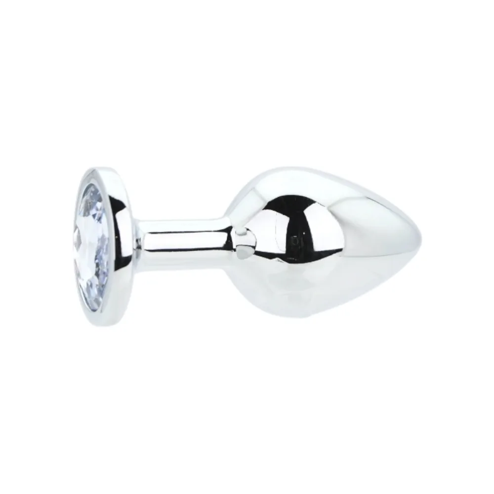 Toosh Plug Anal de Metal Prateado Médio Pedra Transparente