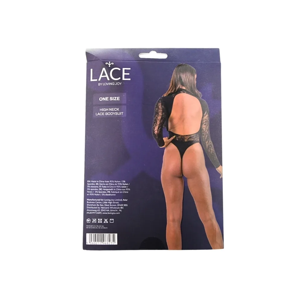 Lace by LJ Body de Renda com Gola Alta Preto