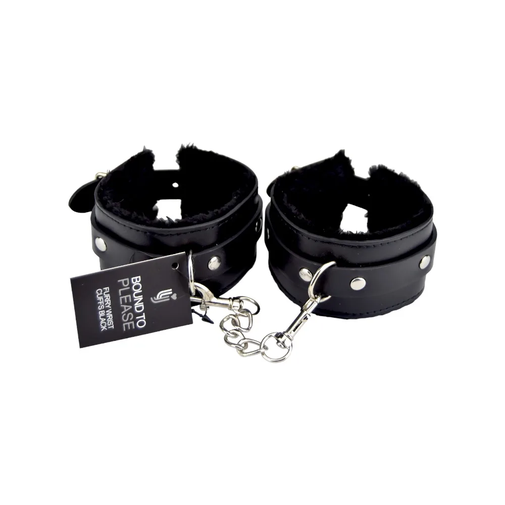 Bound to Please Algemas de Pulso em Pelúcia Preto