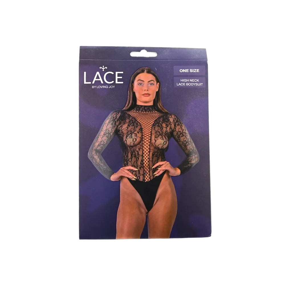 Lace by LJ Body de Renda com Gola Alta Preto