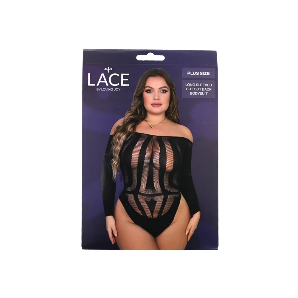 Lace by LJ Plus Size Body de Manga Comprida com Costas Recortadas