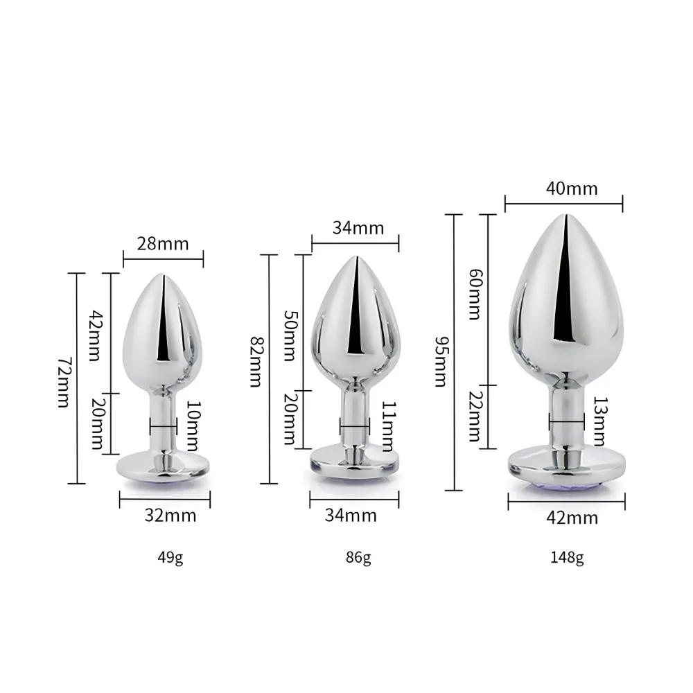 Toosh Plug Anal de Metal Prateado Conjunto de 3 Pedra Transparente