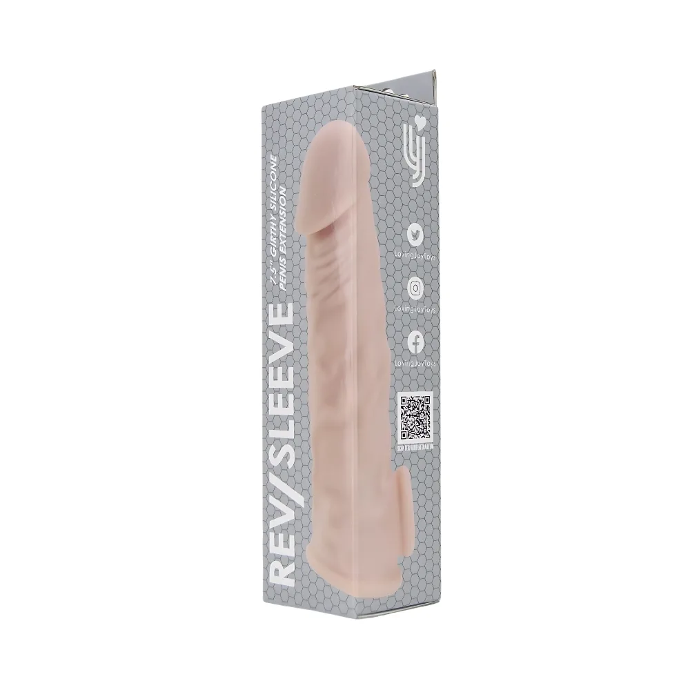 Rev-Sleeves Manga de Extensão Peniana Realista e Grossa de Silicone 7.5 Polegadas