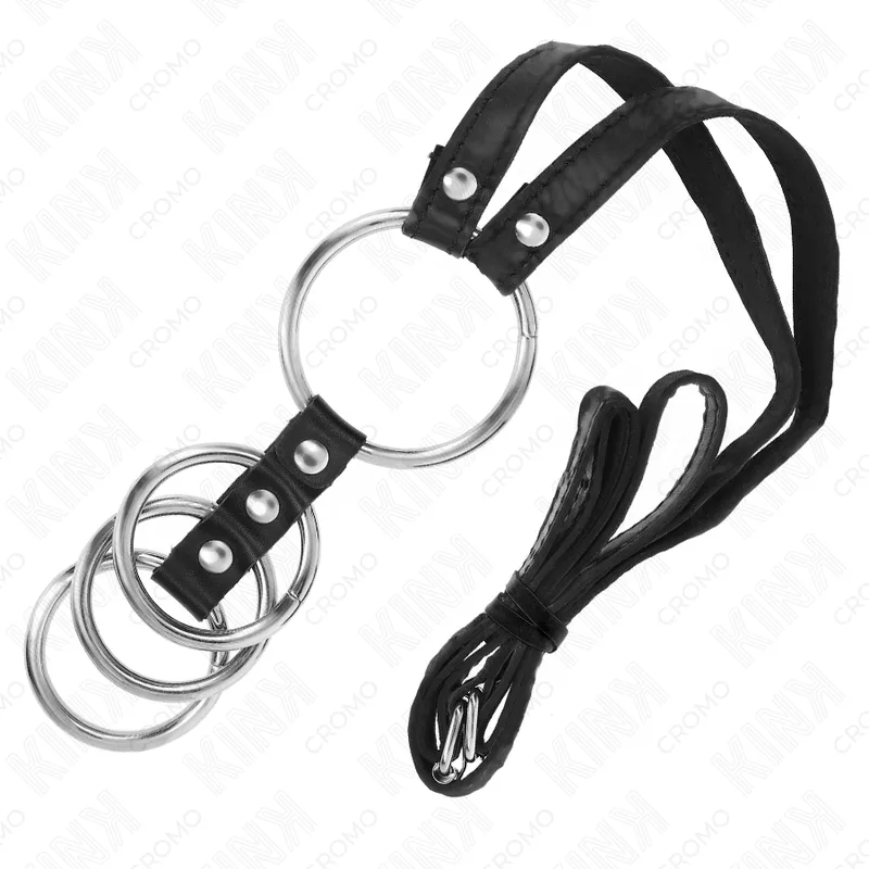 KINK - 4 ANÉIS DE METAL CONECTADOS DE 3,8 CM A 5 CM COM CINTO DE COURO 112 CM