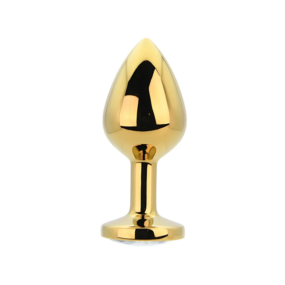 Toosh Plug Anal de Metal Dourado Médio Pedra Transparente
