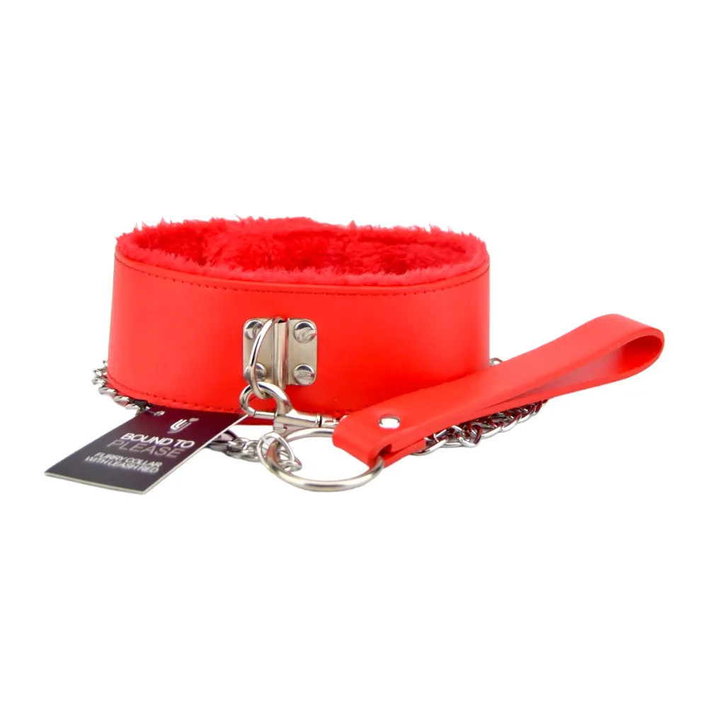 Bound to Please Coleira em Pelúcia com Trela Vermelho