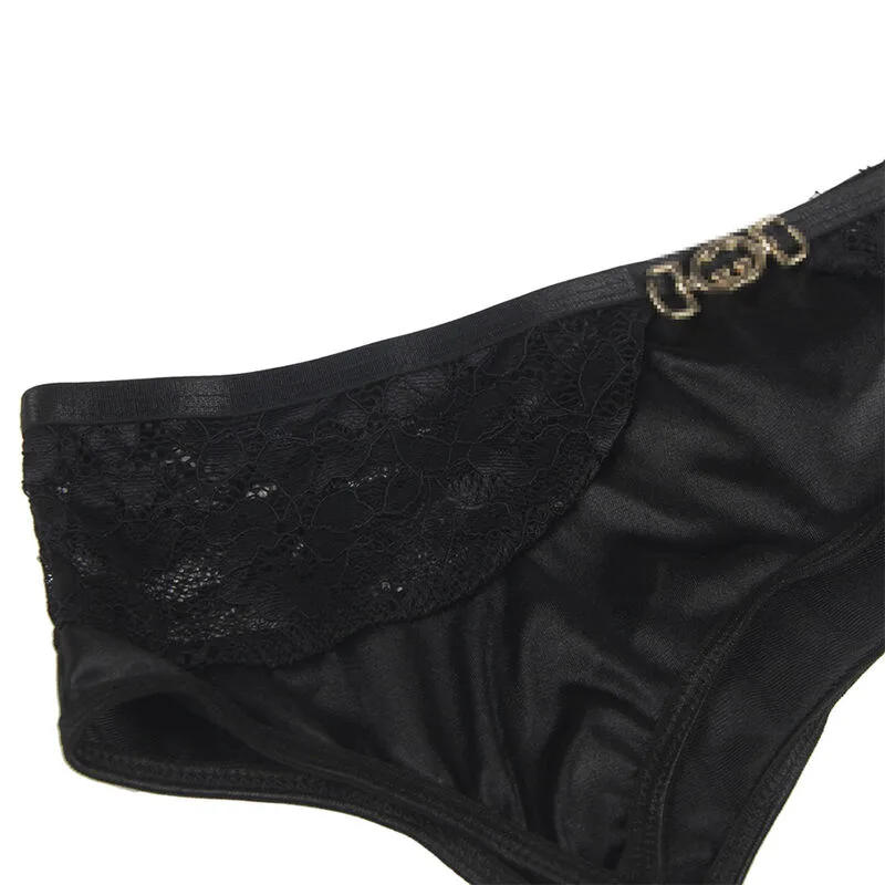 SUBBLIME - SET OF 3 PIECES BRA + THONG + LACE GARTER BLACK
