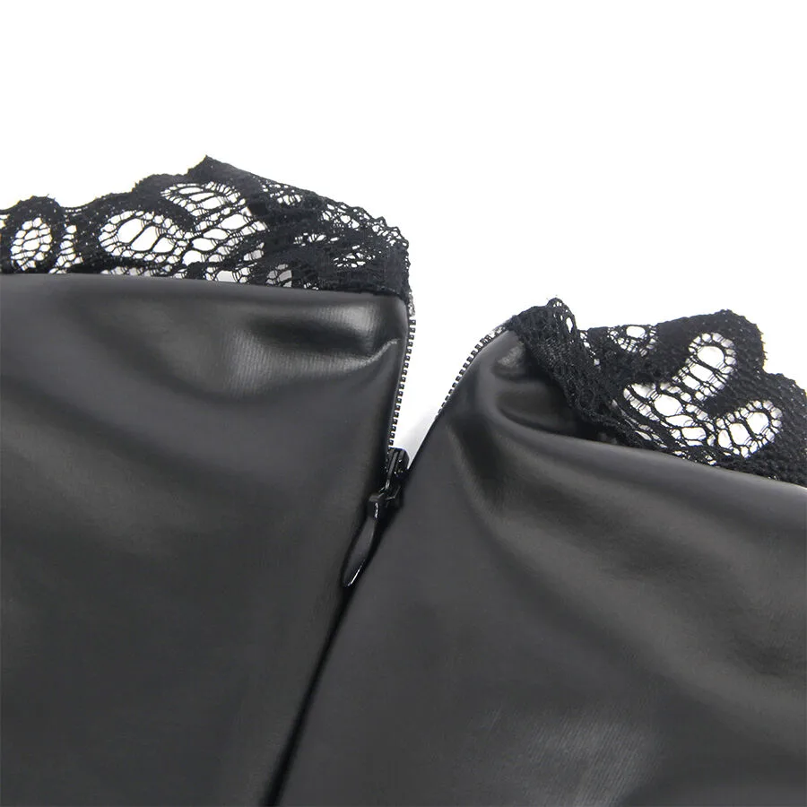 SUBBLIME - 957551 VESTIDO DE COURO COM GOLA DE RENDA PRETO