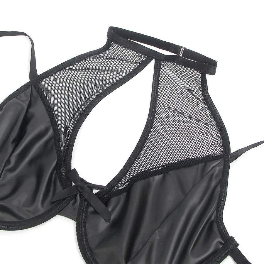 SUBBLIME - 957582 CONJUNTO DE SUTIÃ E SAIA DE COURO PRETO
